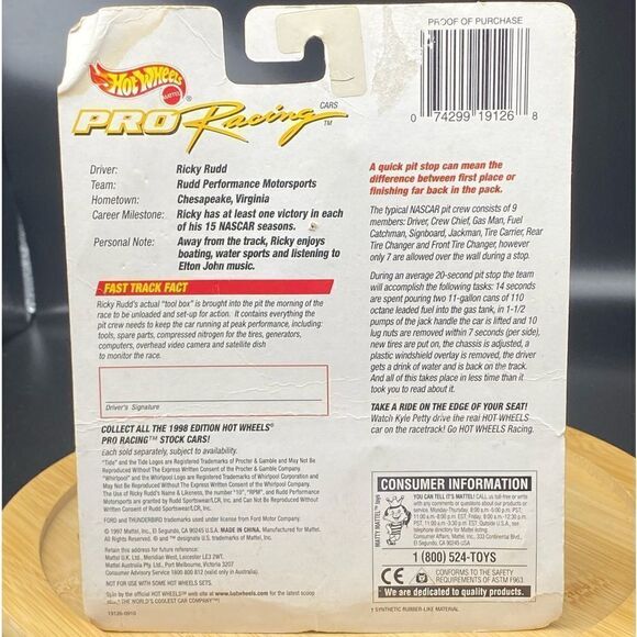 Hotwheels Pro Racing Ricky Rudd NASCAR car and rolling toolbox from 1998 NIOB - Picture 7 of 7